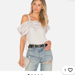 Tibi NWOT twill sleeveless top with rouched ruffle overlay